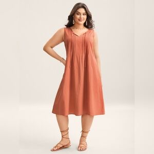 Bloomchic NWT Cotton Toothpick Pleat Plain Midi Dress Coral Size 12